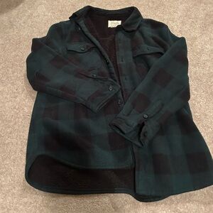 Mens Green and Black Checkered Fleece Jacket
